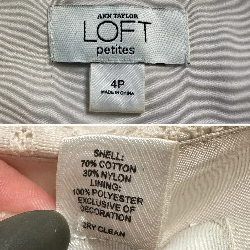 Ann Taylor LOFT 4P Petites Lace Fit & Flare Dress White Black Trim Midi - Picture 7 of 11